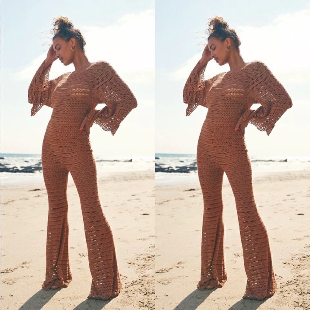 Free People Desert Roads Crochet Jumpsuit Size S